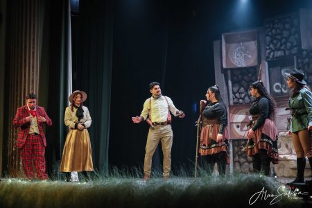 A group of actors performing in a pantomime titled "Il-Mummja" at the theatre. Performers on stage during a pantomime show at Fondazzjoni Teatrali Silvio Fleri Soler.