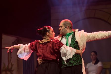A scene from the pantomime "Zorro" at Fondazzjoni Teatrali Silvio Fleri Soler, showcasing actors in costume during a dramatic performance. Performers portraying Zorro in a theatrical pantomime.